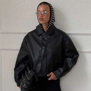 Lioness Kenny Bomber Black Leather Jacket